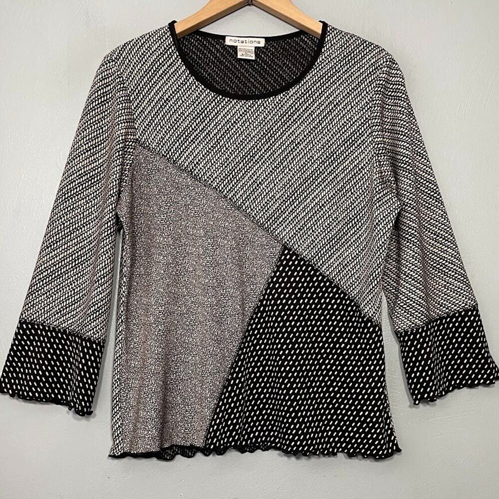 Notations Size Medium Stretch Knit Black Tan Top Dark Tribal Artsy Y2K Travel